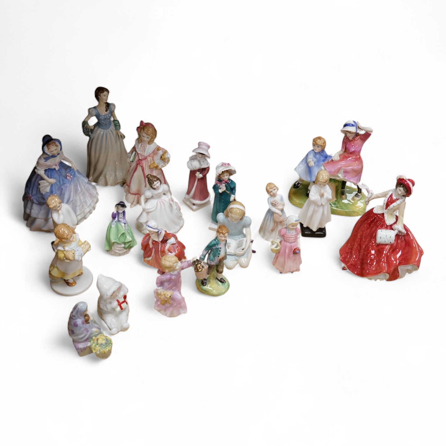 A collection of Royal Doulton figurines to include Bedtime, Goody Two Shoes and Milestone